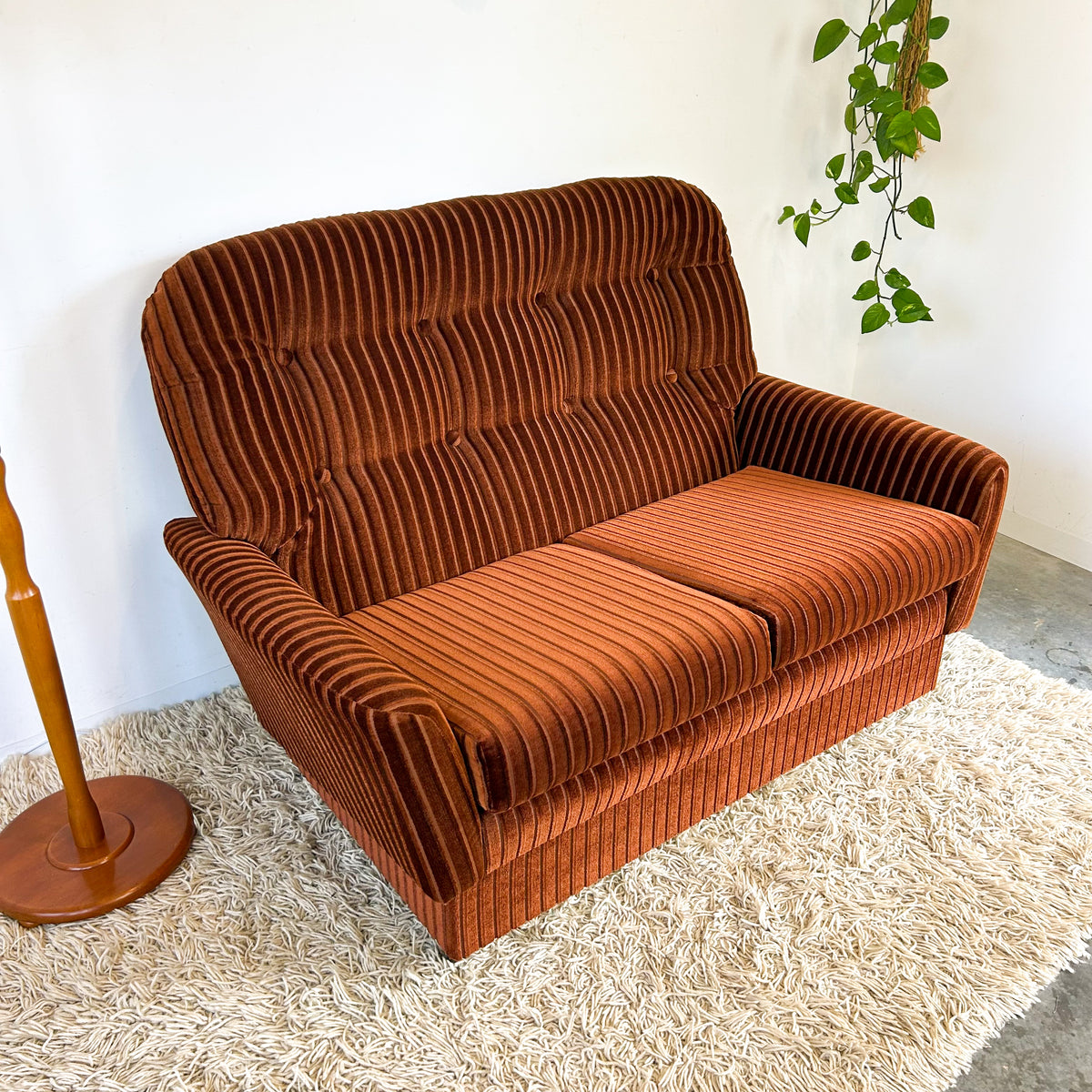BROWN STRIPE VELOUR SOFA #1 - HEY JUDE WORKSHOP • Vintage furniture & objects Melbourne