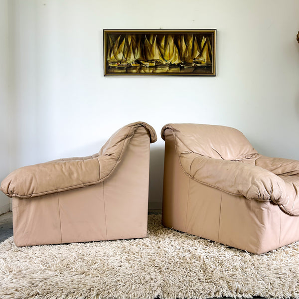 PEACHY PINK LEATHER ARMCHAIRS