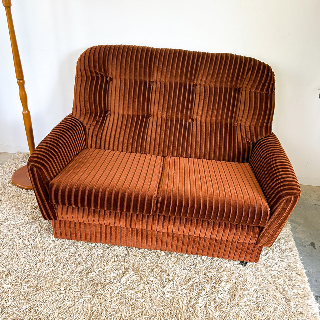 BROWN STRIPE VELOUR SOFA #1 - HEY JUDE WORKSHOP • Vintage furniture & objects Melbourne