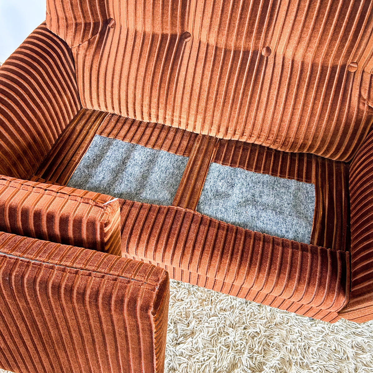 BROWN STRIPE VELOUR SOFA #1 - HEY JUDE WORKSHOP • Vintage furniture & objects Melbourne