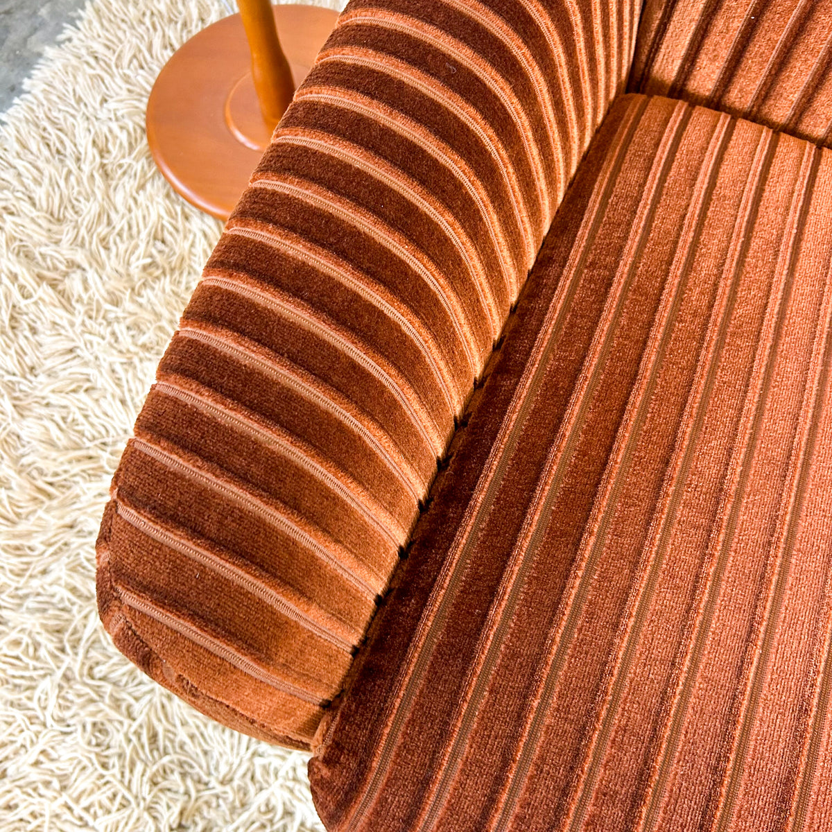 BROWN STRIPE VELOUR SOFA #1 - HEY JUDE WORKSHOP • Vintage furniture & objects Melbourne