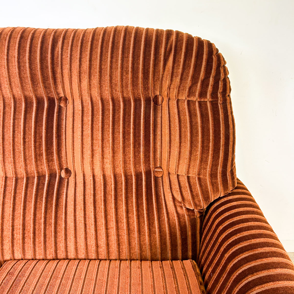 BROWN STRIPE VELOUR SOFA #1 - HEY JUDE WORKSHOP • Vintage furniture & objects Melbourne
