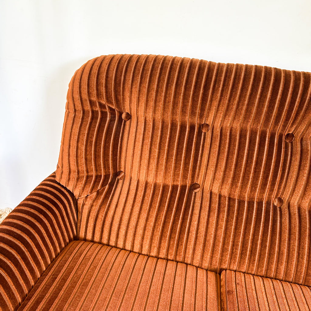 BROWN STRIPE VELOUR SOFA #1 - HEY JUDE WORKSHOP • Vintage furniture & objects Melbourne