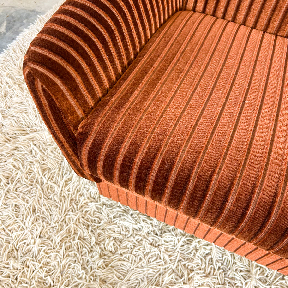 BROWN STRIPE VELOUR SOFA #1 - HEY JUDE WORKSHOP • Vintage furniture & objects Melbourne