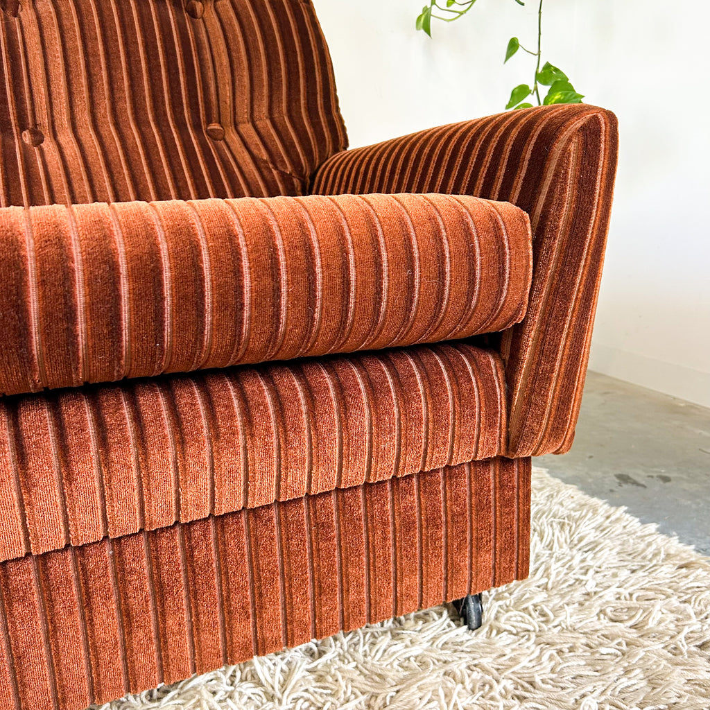 BROWN STRIPE VELOUR SOFA #1 - HEY JUDE WORKSHOP • Vintage furniture & objects Melbourne