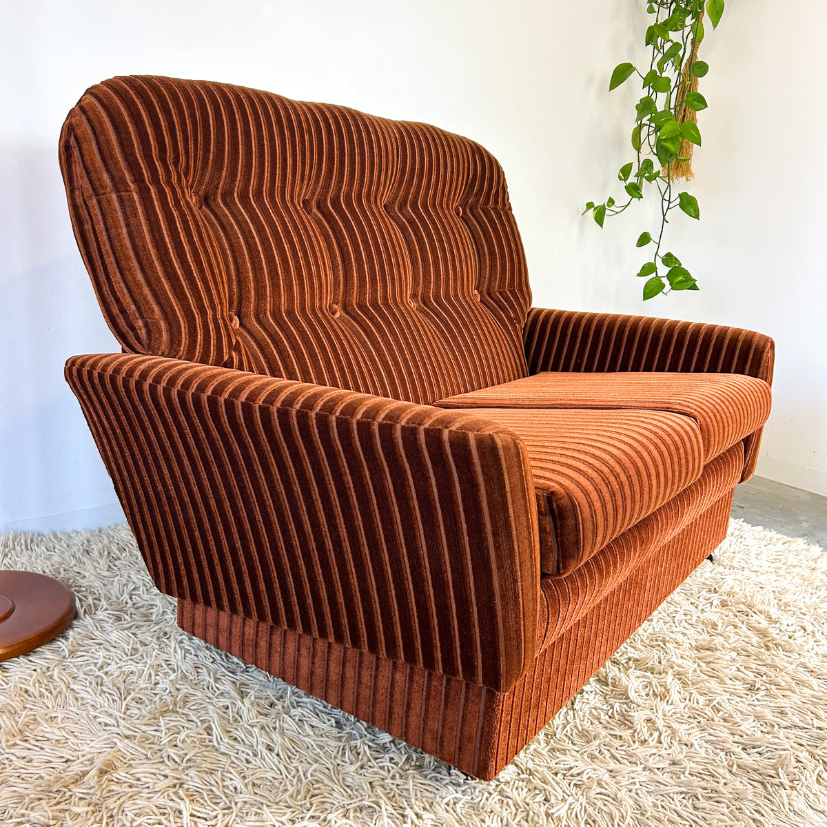 BROWN STRIPE VELOUR SOFA #1 - HEY JUDE WORKSHOP • Vintage furniture & objects Melbourne