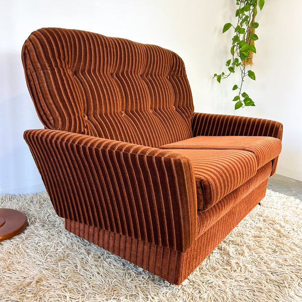 BROWN STRIPE VELOUR SOFA #1 - HEY JUDE WORKSHOP • Vintage furniture & objects Melbourne