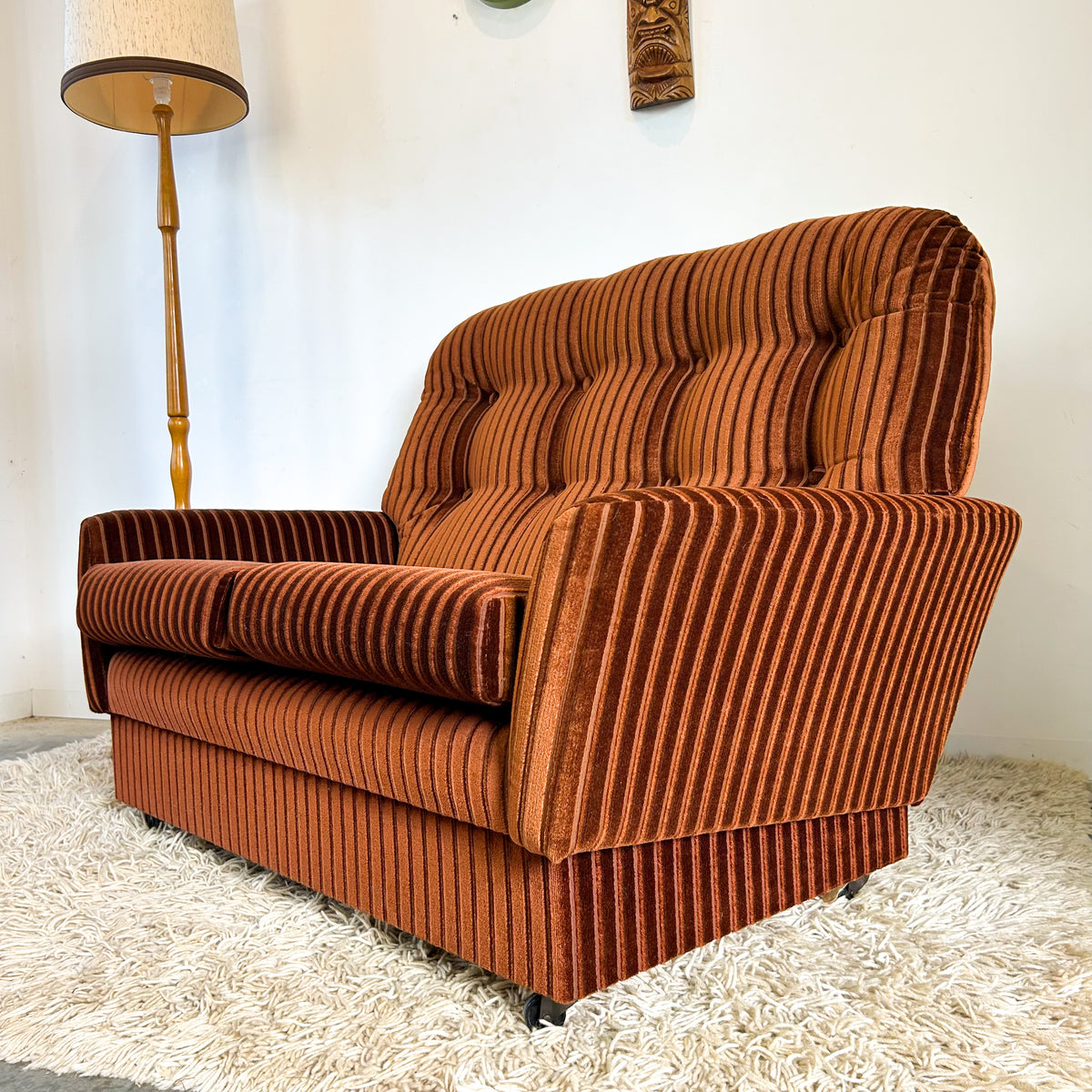 BROWN STRIPE VELOUR SOFA #1 - HEY JUDE WORKSHOP • Vintage furniture & objects Melbourne