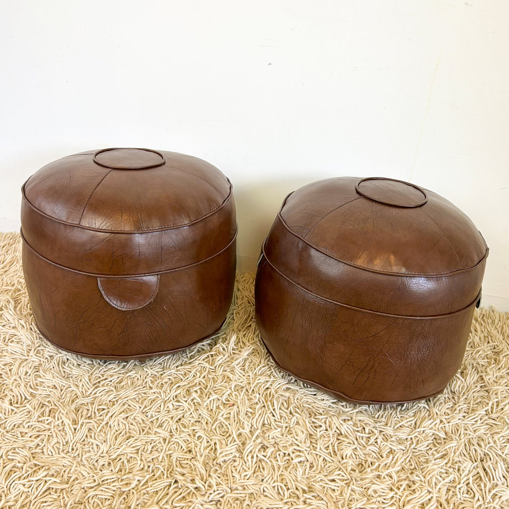 BROWN VINYL POUFFES - HEY JUDE WORKSHOP • Vintage furniture & objects Melbourne