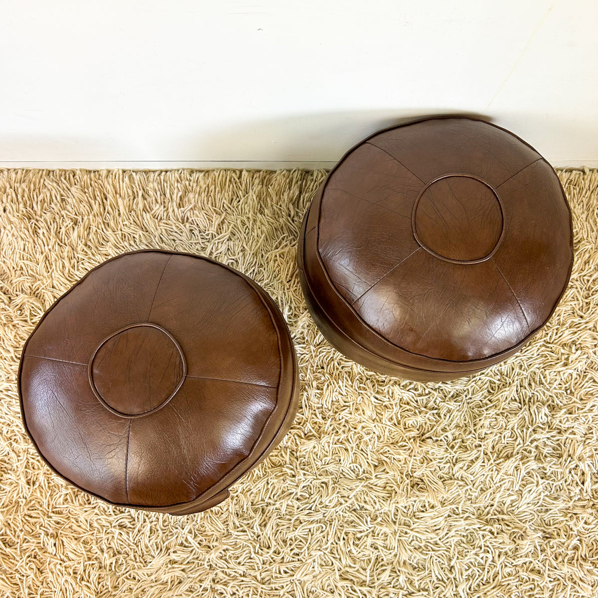 BROWN VINYL POUFFES - HEY JUDE WORKSHOP • Vintage furniture & objects Melbourne