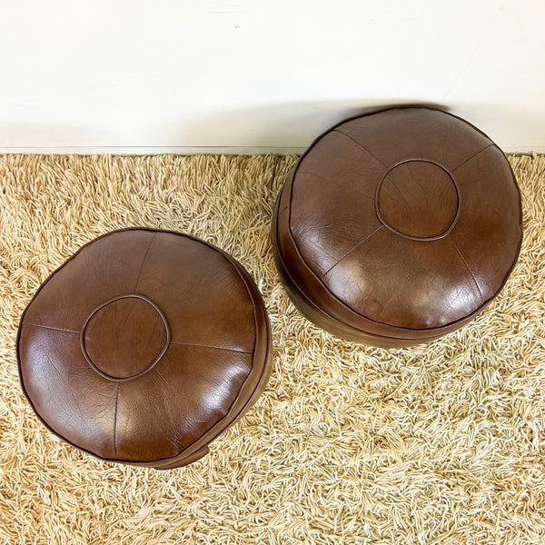 BROWN VINYL POUFFES - HEY JUDE WORKSHOP • Vintage furniture & objects Melbourne
