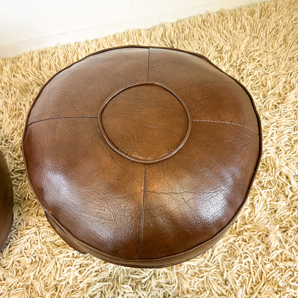 BROWN VINYL POUFFES - HEY JUDE WORKSHOP • Vintage furniture & objects Melbourne