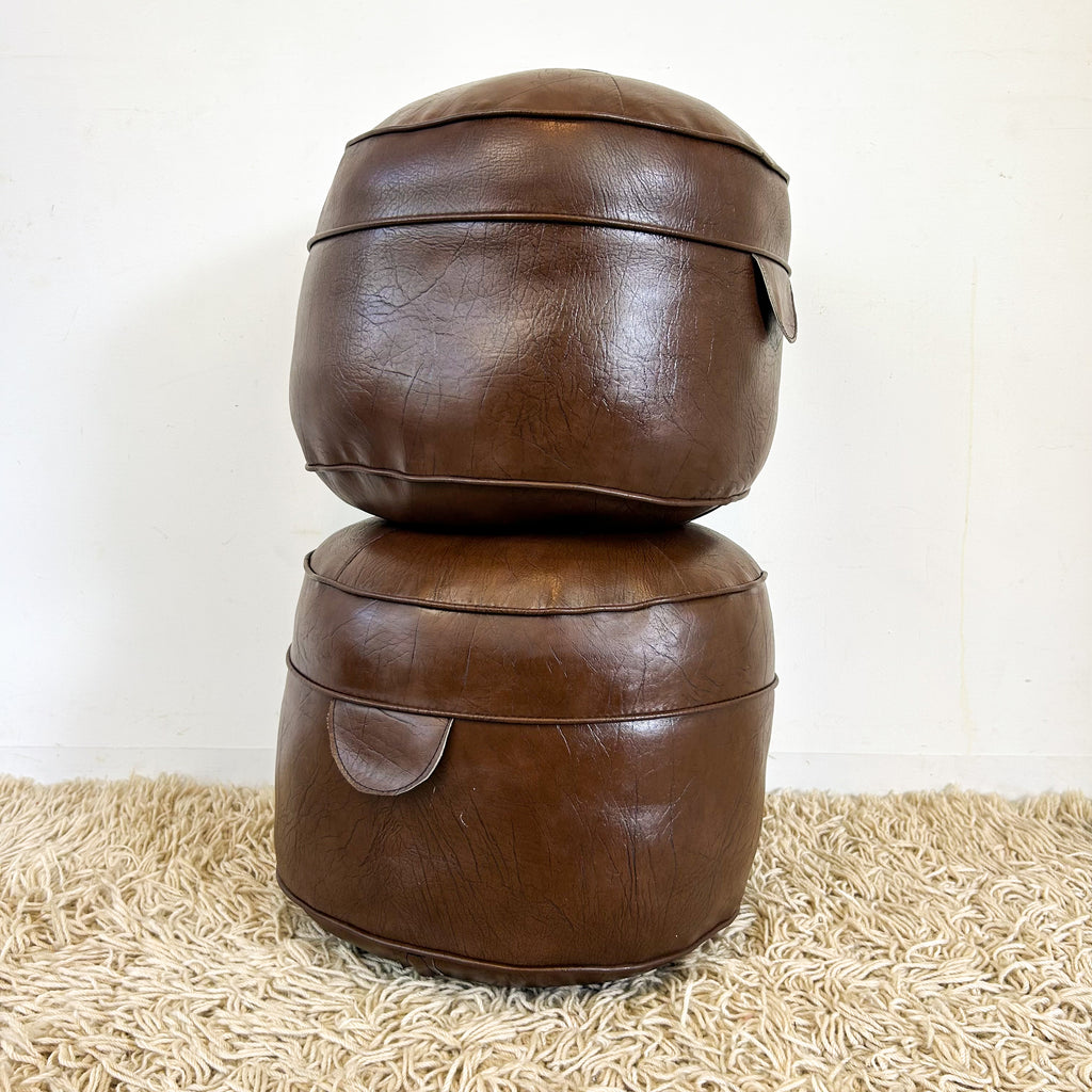 BROWN VINYL POUFFES - HEY JUDE WORKSHOP • Vintage furniture & objects Melbourne