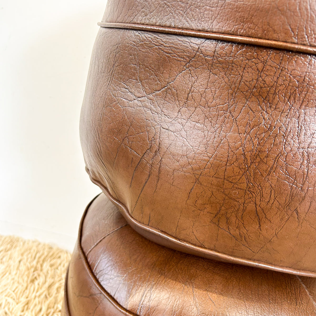 BROWN VINYL POUFFES - HEY JUDE WORKSHOP • Vintage furniture & objects Melbourne