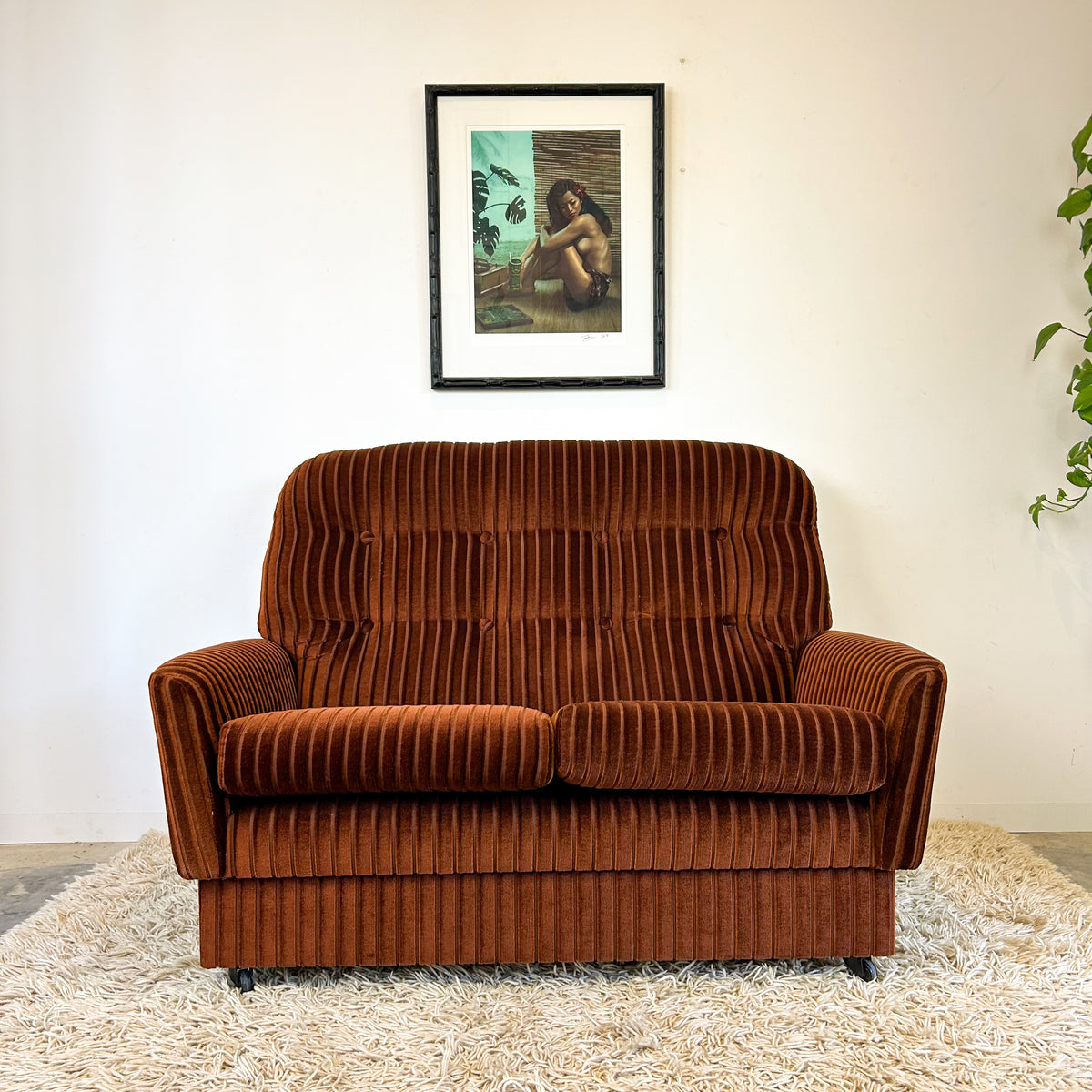 BROWN STRIPE VELOUR SOFA #2 - HEY JUDE WORKSHOP • Vintage furniture & objects Melbourne