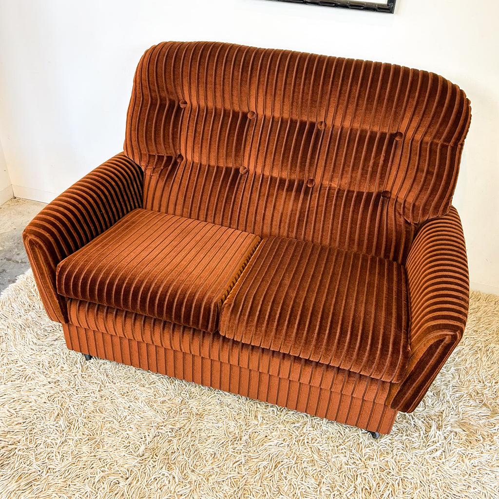 BROWN STRIPE VELOUR SOFA #2 - HEY JUDE WORKSHOP • Vintage furniture & objects Melbourne