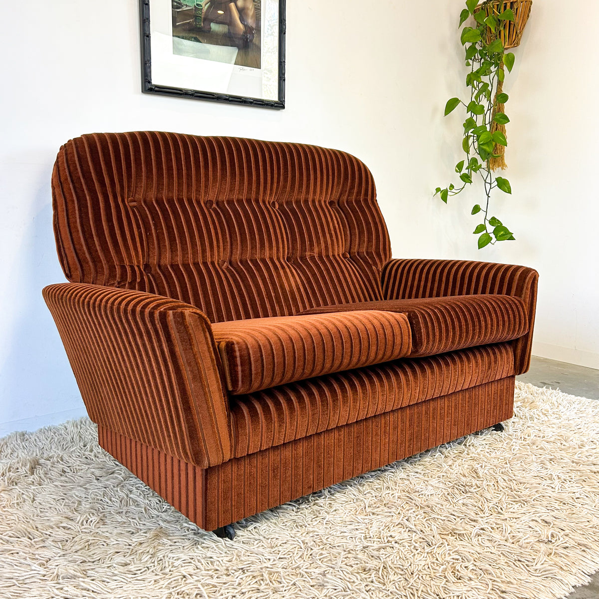 BROWN STRIPE VELOUR SOFA #2 - HEY JUDE WORKSHOP • Vintage furniture & objects Melbourne