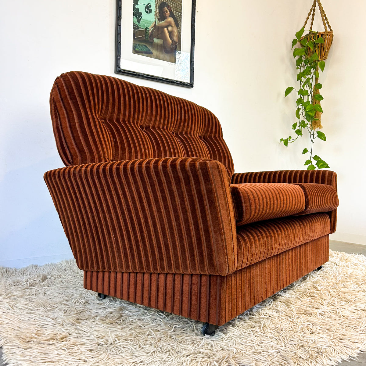 BROWN STRIPE VELOUR SOFA #2 - HEY JUDE WORKSHOP • Vintage furniture & objects Melbourne