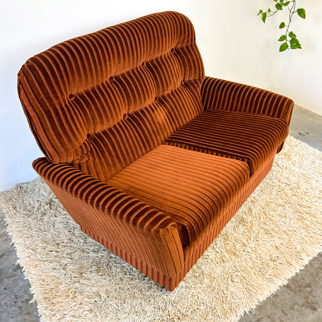 BROWN STRIPE VELOUR SOFA #2 - HEY JUDE WORKSHOP • Vintage furniture & objects Melbourne
