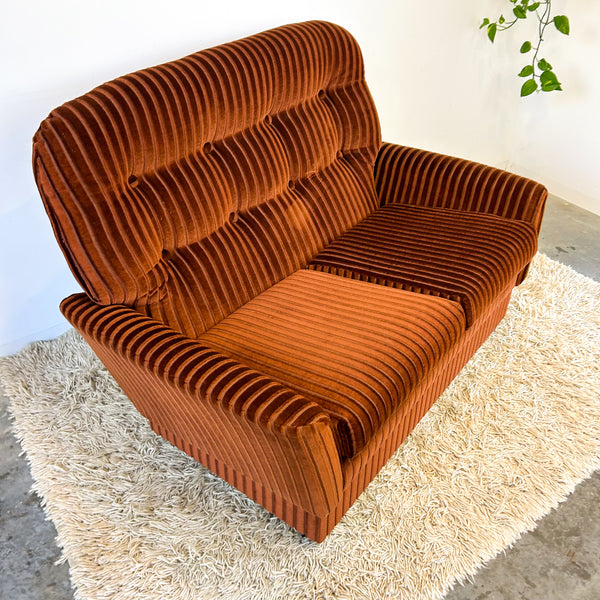 BROWN STRIPE VELOUR SOFA #2 - HEY JUDE WORKSHOP • Vintage furniture & objects Melbourne