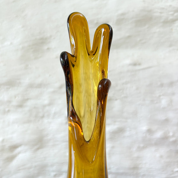 AMBER GLASS FINGER VASE