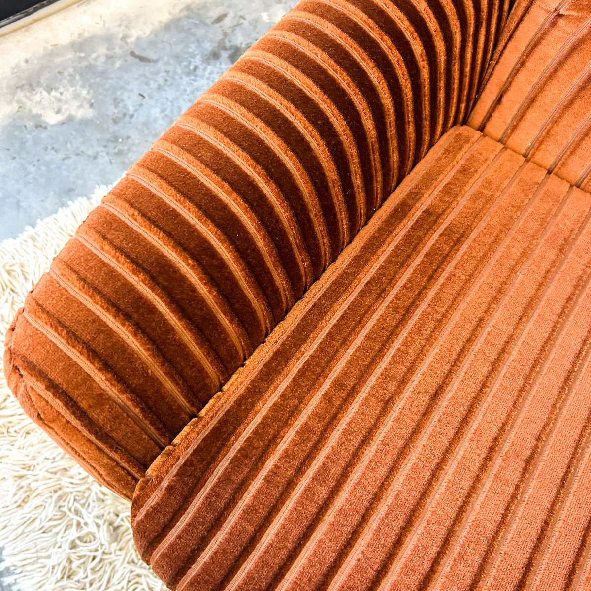 BROWN STRIPE VELOUR SOFA #2 - HEY JUDE WORKSHOP • Vintage furniture & objects Melbourne
