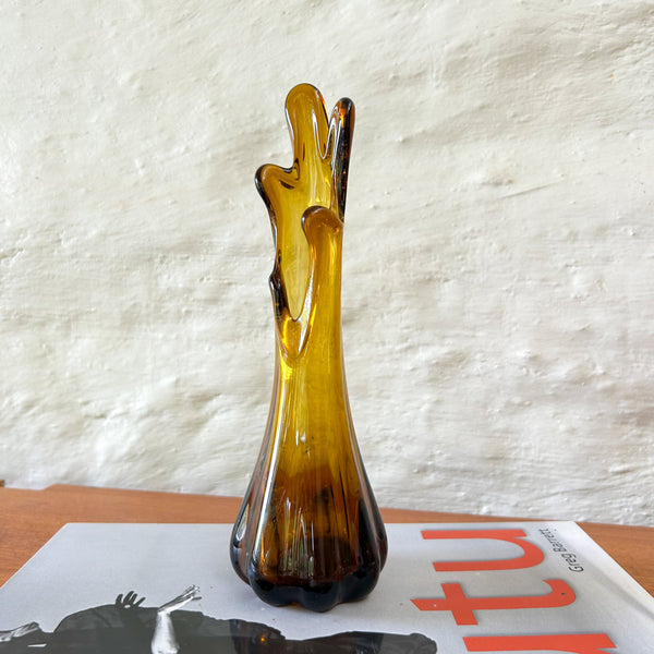 AMBER GLASS FINGER VASE