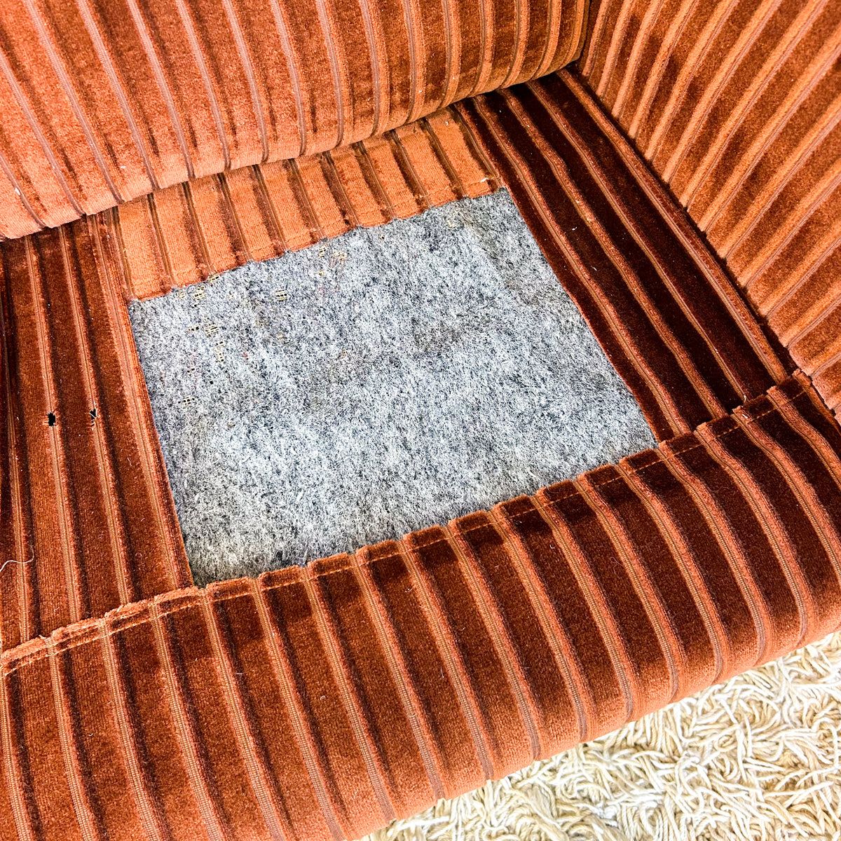 BROWN STRIPE VELOUR SOFA #2 - HEY JUDE WORKSHOP • Vintage furniture & objects Melbourne