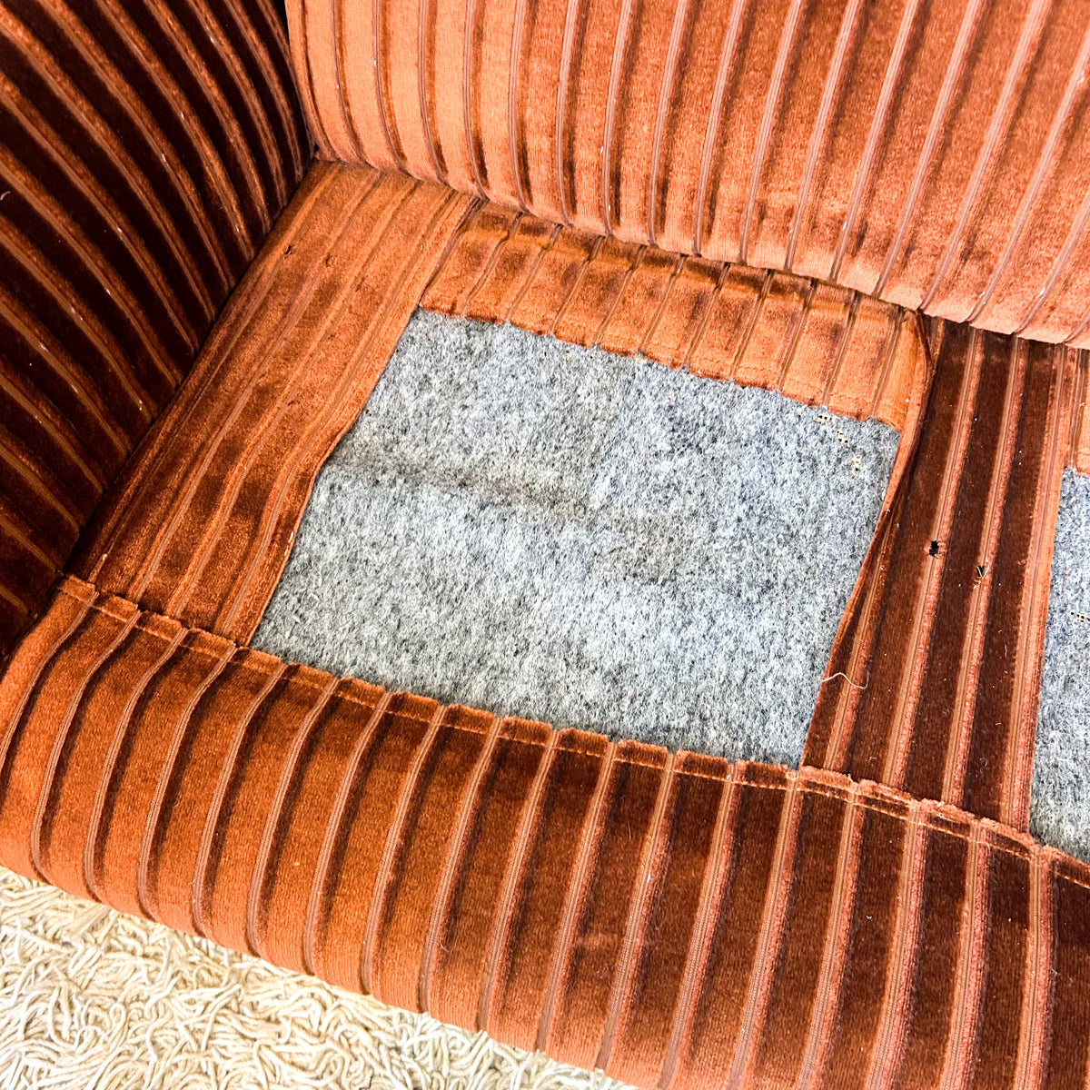BROWN STRIPE VELOUR SOFA #2 - HEY JUDE WORKSHOP • Vintage furniture & objects Melbourne