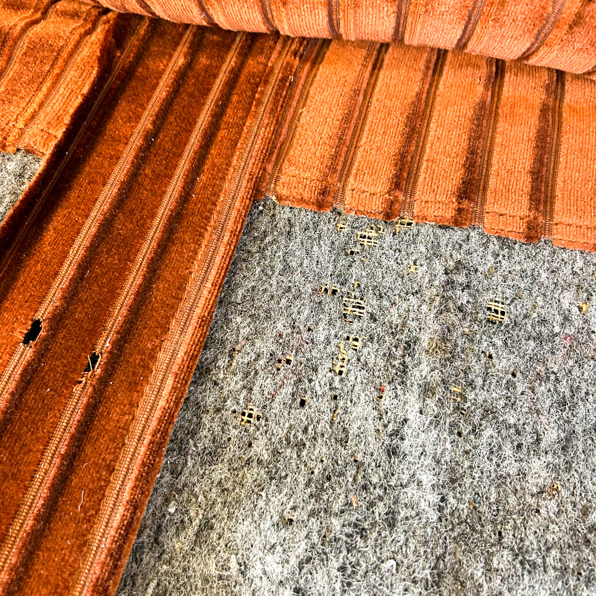 BROWN STRIPE VELOUR SOFA #2 - HEY JUDE WORKSHOP • Vintage furniture & objects Melbourne