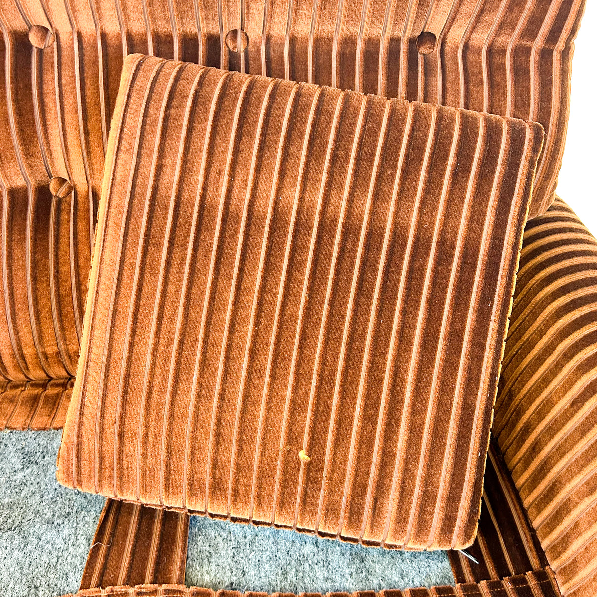 BROWN STRIPE VELOUR SOFA #2 - HEY JUDE WORKSHOP • Vintage furniture & objects Melbourne