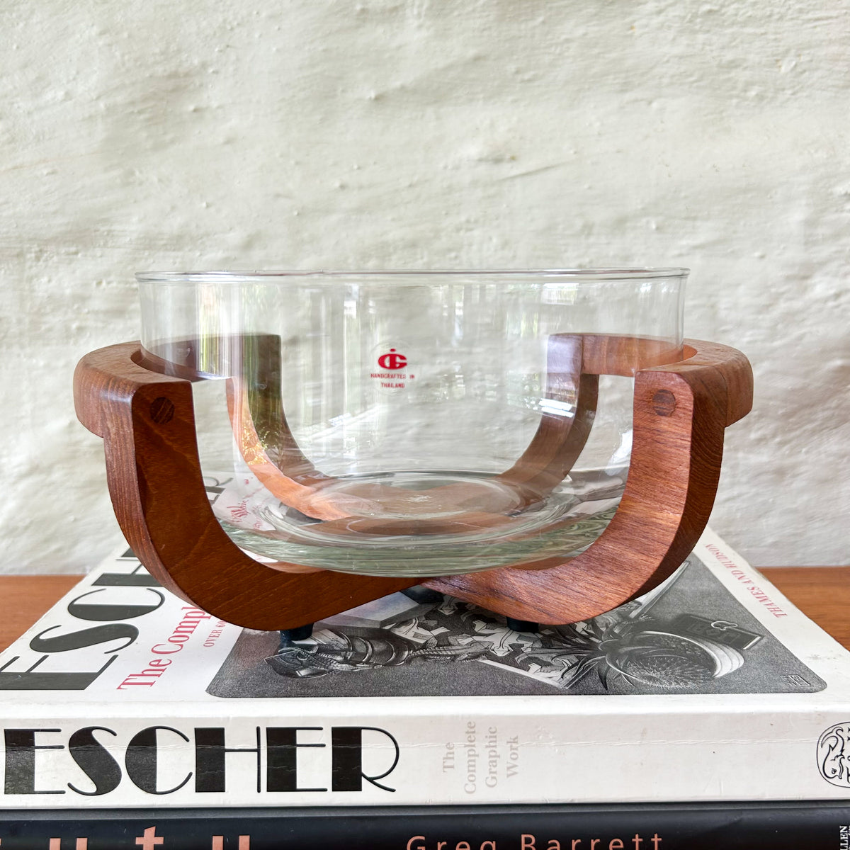 TEAK & GLASS SALAD BOWL