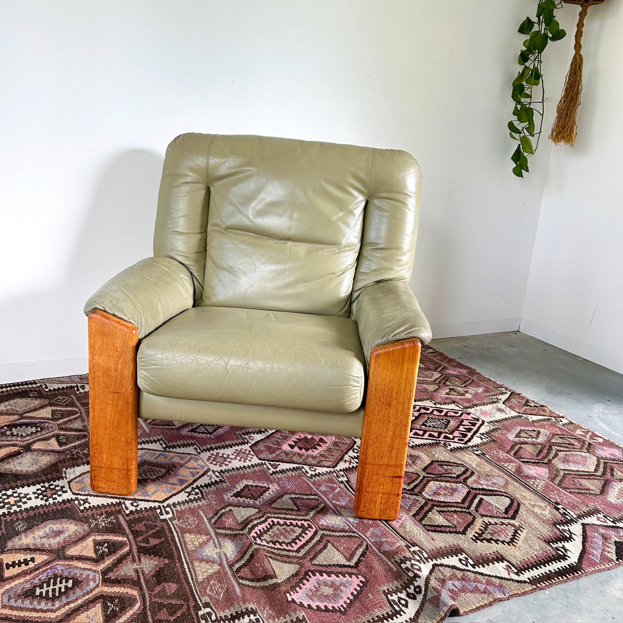 PARKER SAGE GREEN LEATHER ARMCHAIR #1
