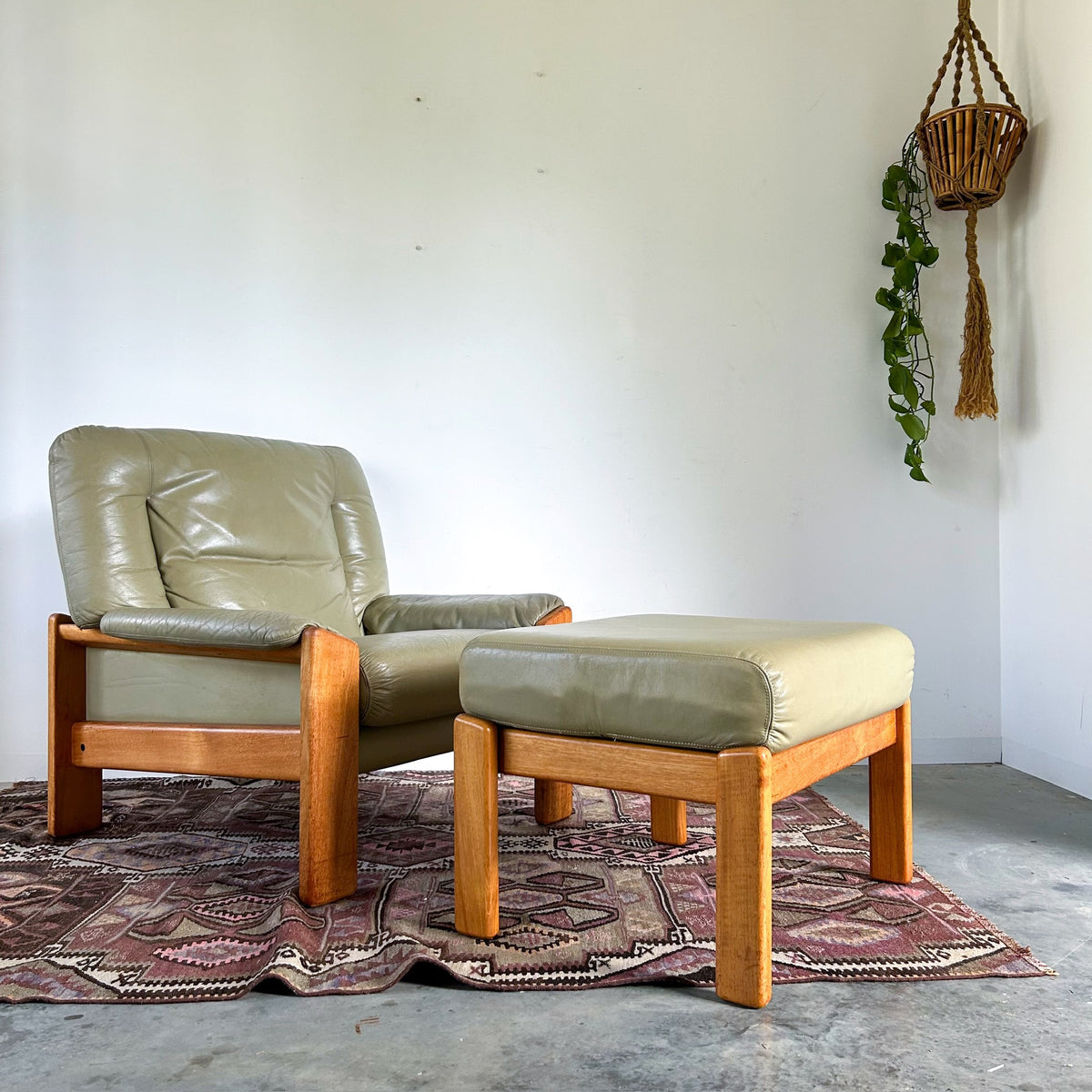 PARKER SAGE GREEN LEATHER FOOTSTOOL