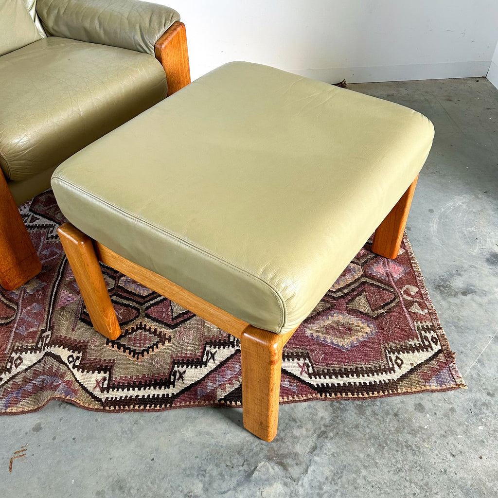 PARKER SAGE GREEN LEATHER FOOTSTOOL