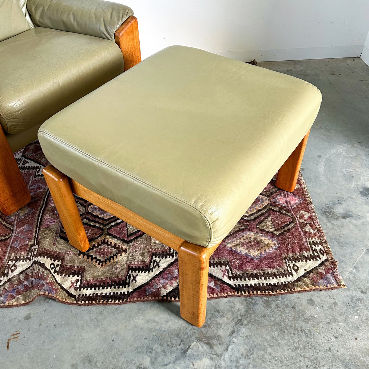 PARKER SAGE GREEN LEATHER FOOTSTOOL