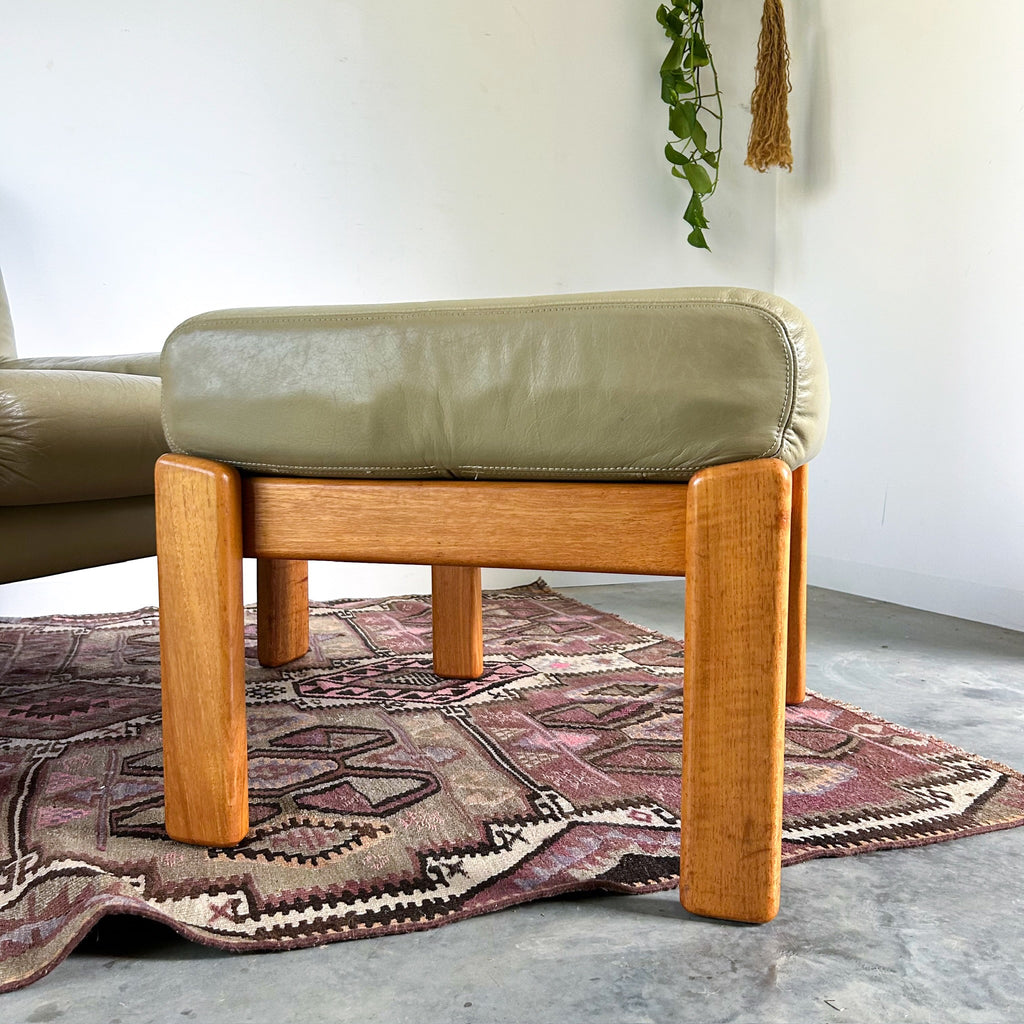 PARKER SAGE GREEN LEATHER FOOTSTOOL