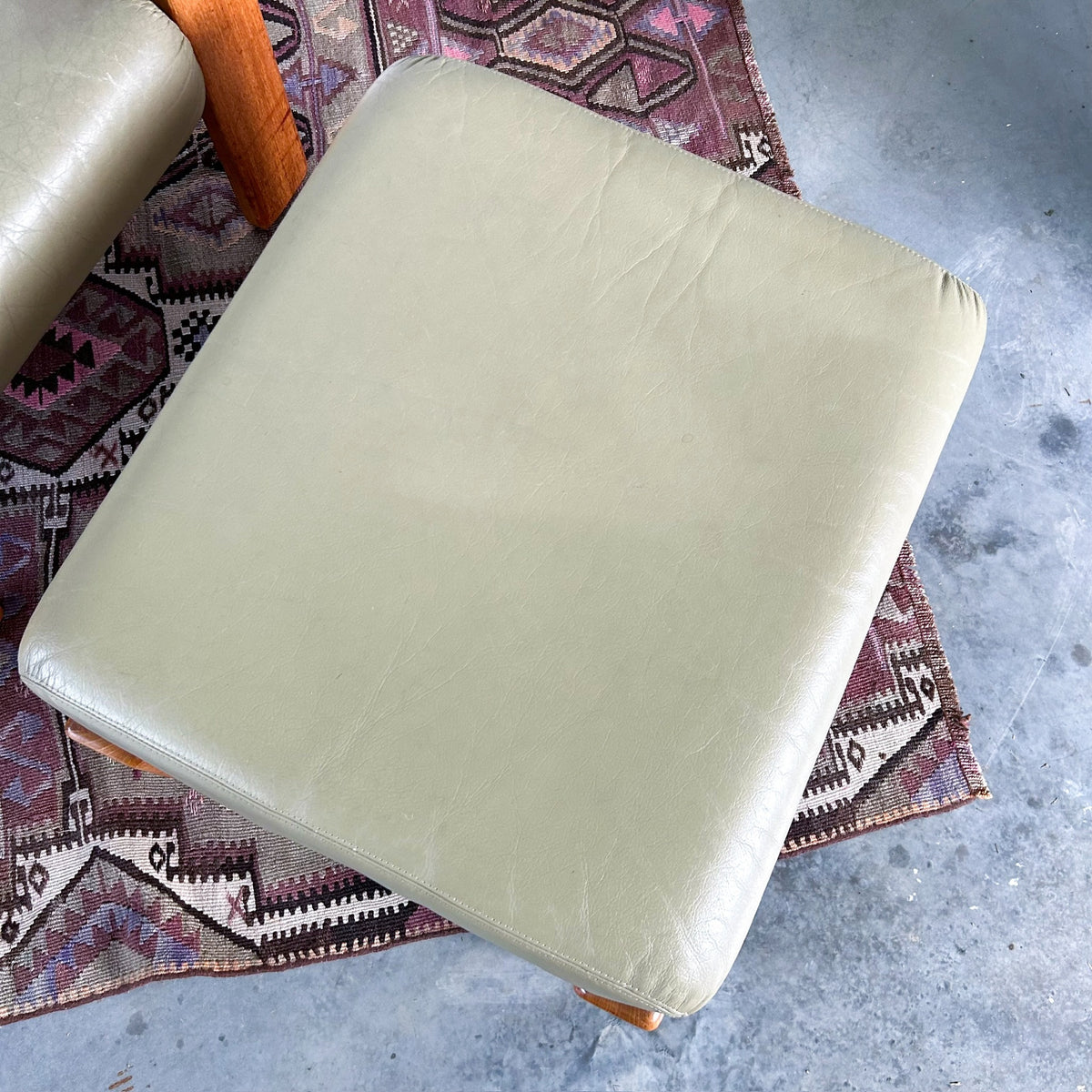 PARKER SAGE GREEN LEATHER FOOTSTOOL