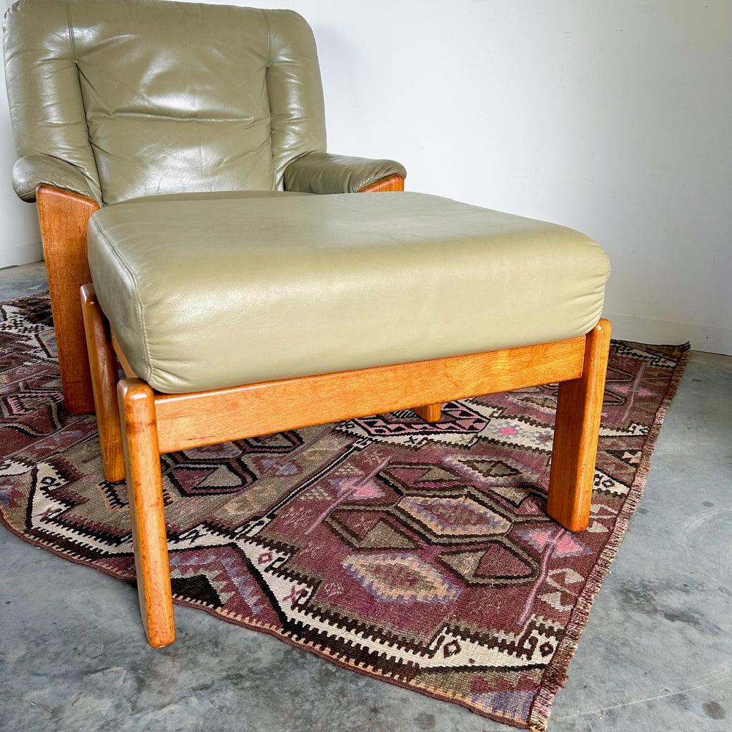 PARKER SAGE GREEN LEATHER FOOTSTOOL