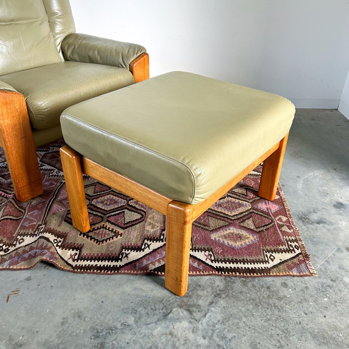 PARKER SAGE GREEN LEATHER FOOTSTOOL