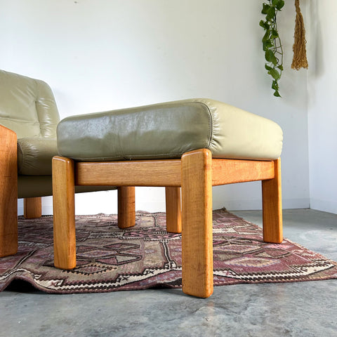 PARKER SAGE GREEN LEATHER FOOTSTOOL