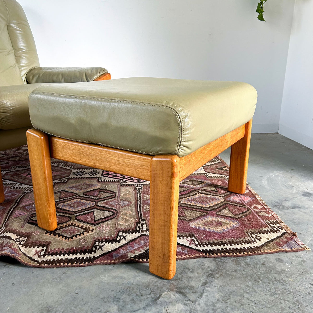 PARKER SAGE GREEN LEATHER FOOTSTOOL
