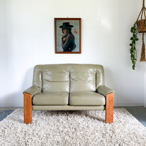 PARKER SAGE GREEN LEATHER TWO-SEATER SOFA