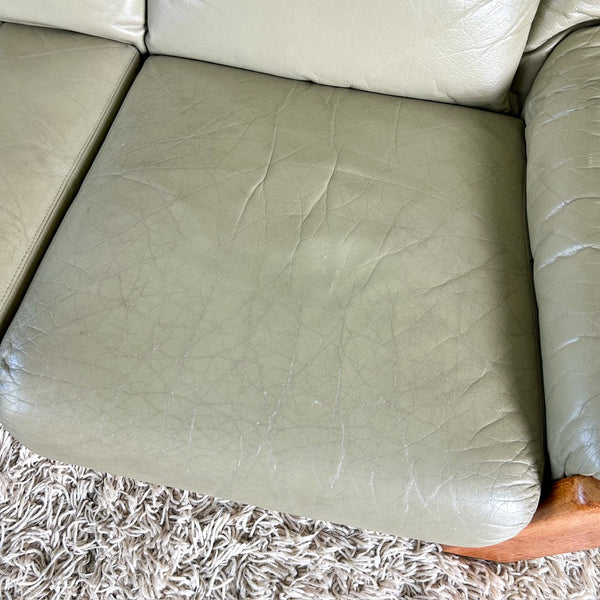 PARKER SAGE GREEN LEATHER TWO-SEATER SOFA