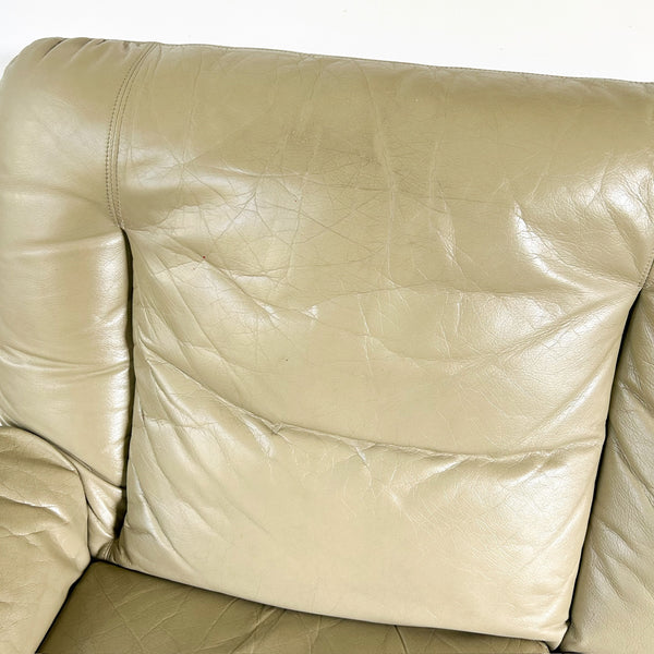 PARKER SAGE GREEN LEATHER TWO-SEATER SOFA