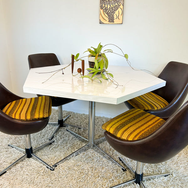 HEXAGONAL DINING TABLE WITH VINYL CHAIRS