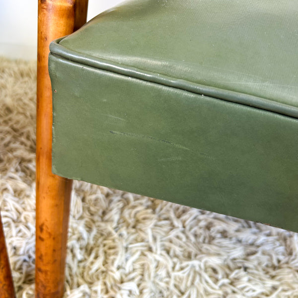 MID CENTURY GREEN VINYL ARMCHAIRS