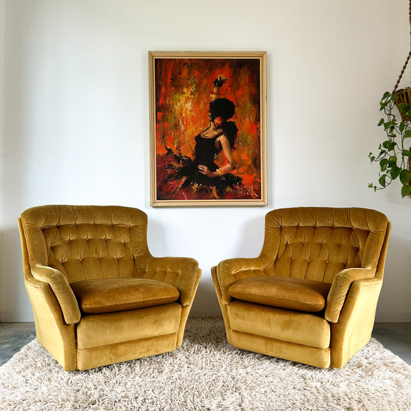 GOLD VELOUR ARMCHAIRS