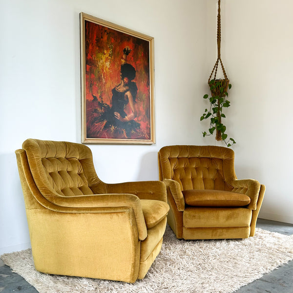 GOLD VELOUR ARMCHAIRS