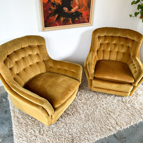 GOLD VELOUR ARMCHAIRS